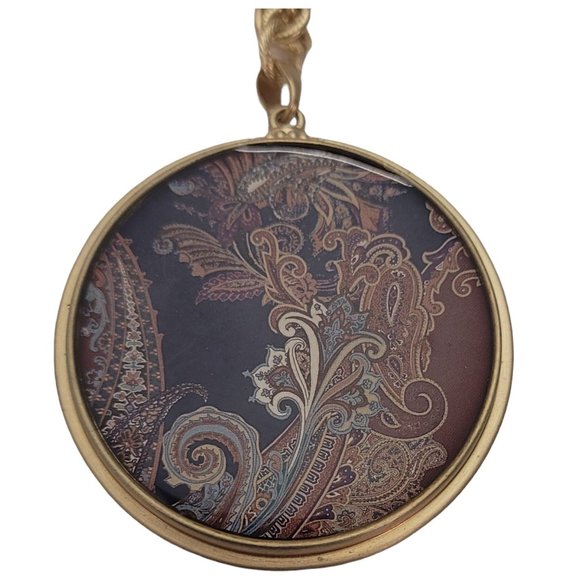 Chicos Paisley Plume Dot Reversible Pendant Gold Tone Chain Necklace 20” L E440 - Picture 3 of 7